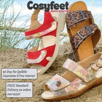 Cosyfeet started in 1983 with an idea, to make charming, extra roomy footwear for swollen feet. We’ve expanded our range so now there’s something for everyone. Also ultra-comfy socks and hosiery, prime foot care solutions and innovative mobility products.