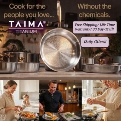 TAIMA believes kitchen tools should be safe, strong, and built to last. That’s why they make 100% titanium kitchenware, a material trusted in medical fields for its purity, strength and sanitary features. Millions of Americans are feeling the change today!