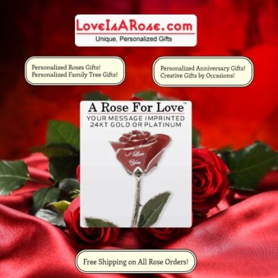 Love Is a Rose specialty is their exclusive imprinting of your personalized message on the individual petals of our real, preserved roses. We also have vases available with engraved message plates, making our roses the most unique and memorable gift you can give.
