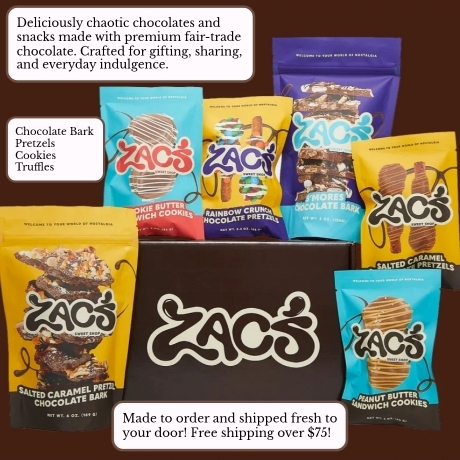 Zac's Sweet Shop makes gourmet delicious chocolates. From bite-sized chocolate confections including truffles, cookies, pretzels, and chocolate bark. They're on a mission to reinvent the box of chocolates through purpose, passion, and innovation.