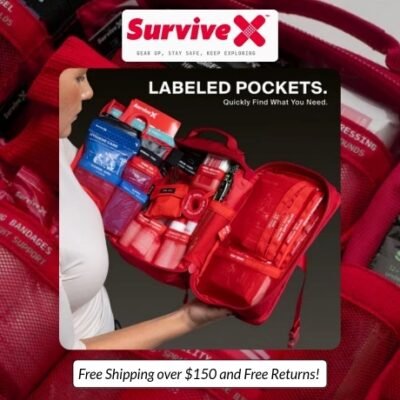 SurviveX is best known for its premium first aid kits, designed for your home, car, and outdoor use. These kits are compact yet comprehensive, featuring labeled compartments for quick access, zip stitch wound closures as a non-invasive alternative to stitches, and trauma supplies for severe bleeding