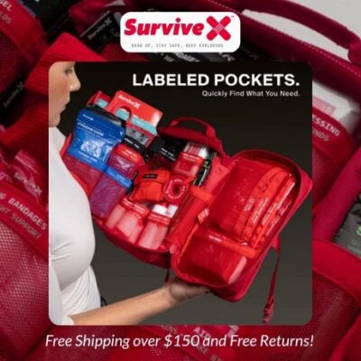 SurviveX is best known for its premium first aid kits, designed for your home, car, and outdoor use. These kits are compact yet comprehensive, featuring labeled compartments for quick access, zip stitch wound closures as a non-invasive alternative to stitches, and trauma supplies for severe bleeding