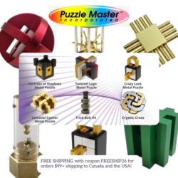 Puzzle  Master is a Canadian distributor of a large assortment of disentanglement puzzles, brain teasers, jigsaws, puzzle rings, trick locks, boomerangs, chess sets, etc. Their store was created because of the interest that the owner had shown while he was collecting wire puzzles.