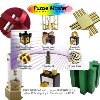 Puzzle  Master is a Canadian distributor of a large assortment of disentanglement puzzles, brain teasers, jigsaws, puzzle rings, trick locks, boomerangs, chess sets, etc. Their store was created because of the interest that the owner had shown while he was collecting wire puzzles.