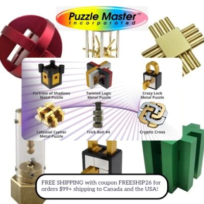 Puzzle  Master is a Canadian distributor of a large assortment of disentanglement puzzles, brain teasers, jigsaws, puzzle rings, trick locks, boomerangs, chess sets, etc. Their store was created because of the interest that the owner had shown while he was collecting wire puzzles.