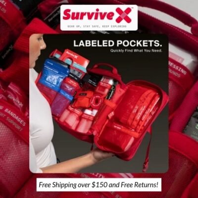 SurviveX is best known for its premium first aid kits, designed for your home, car, and outdoor use. These kits are compact yet comprehensive, featuring labeled compartments for quick access, zip stitch wound closures as a non-invasive alternative to stitches, and trauma supplies for severe bleeding