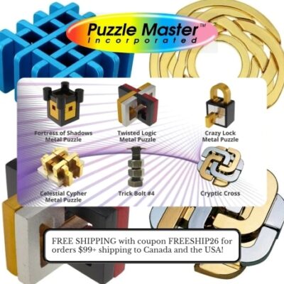 Puzzle  Master is a Canadian distributor of a large assortment of disentanglement puzzles, brain teasers, jigsaws, puzzle rings, trick locks, boomerangs, chess sets, etc. Their store was created because of the interest that the owner had shown while he was collecting wire puzzles.