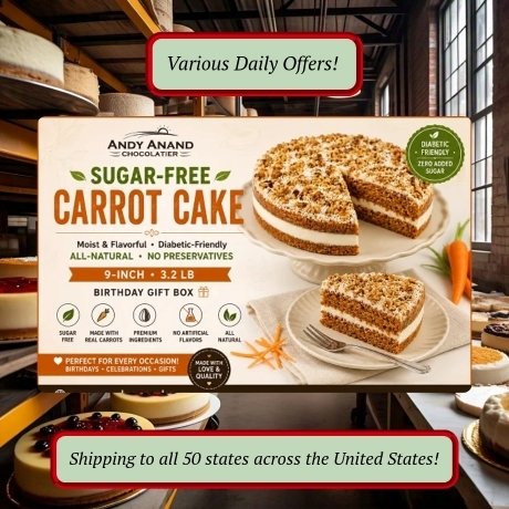 Andy Anand makes luxury sugar-free chocolates, cheesecakes, cakes, and candy the way they were meant to taste with real ingredients, no preservatives, and no shortcuts. Every truffle, brittle, and cheesecake is handcrafted in small batches at our bakery, then shipped fresh to your door.