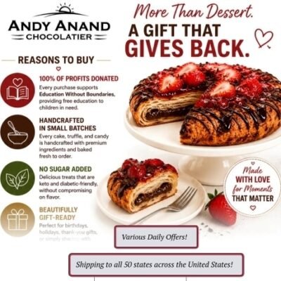 Andy Anand makes luxury sugar-free chocolates, cheesecakes, cakes, and candy the way they were meant to taste with real ingredients, no preservatives, and no shortcuts. Every truffle, brittle, and cheesecake is handcrafted in small batches at our bakery, then shipped fresh to your door.