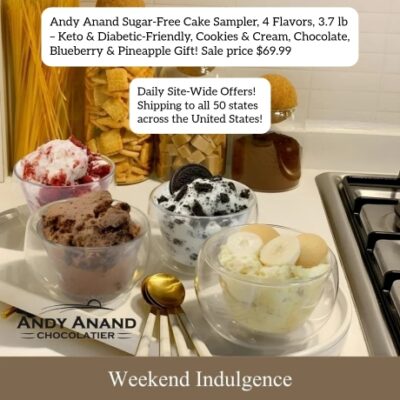 Andy Anand makes luxury sugar-free chocolates, cheesecakes, cakes, and candy the way they were meant to taste with real ingredients, no preservatives, and no shortcuts. Every truffle, brittle, and cheesecake is handcrafted in small batches at our bakery, then shipped fresh to your door.